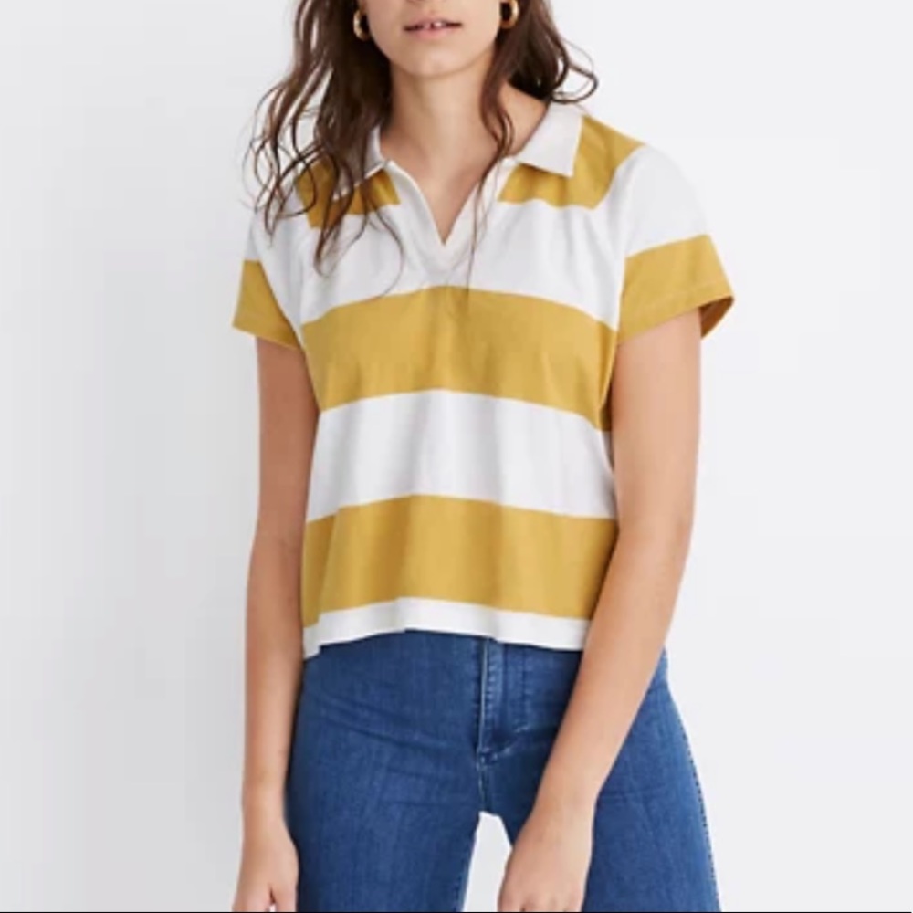Madewell boxy polo tee mustard stripe XS